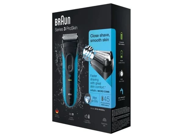 Braun 3010s, Folie shaver, Sort, Blå, Batteri, Nikkel-Metalhydrid (NiMH), 45 t, 1 t