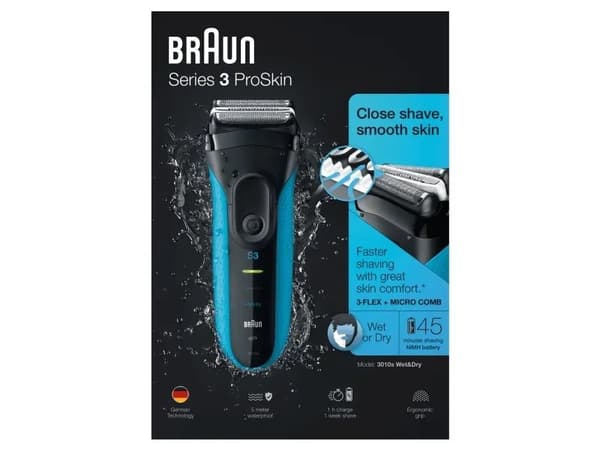 Braun 3010s, Folie shaver, Sort, Blå, Batteri, Nikkel-Metalhydrid (NiMH), 45 t, 1 t