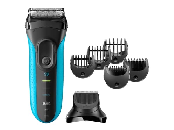 Braun Series 3 Shave&Style 3010BT, Folierakapparat, 2 SensoFoil, 1 Middle Trimmer, 5 kammen 17 mm, Svart, Blå, LED, Batteri, Nickel-metallhydrid (NiM