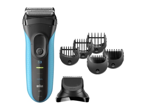 Braun Series 3 Shave&Style 3010BT, Folierakapparat, 2 SensoFoil, 1 Middle Trimmer, 5 kammen 17 mm, Svart, Blå, LED, Batteri, Nickel-metallhydrid (NiM