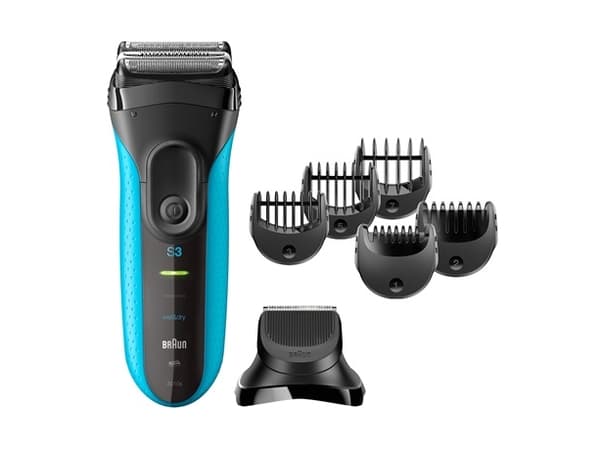Braun Series 3 Shave&Style 3010BT, Folierakapparat, 2 SensoFoil, 1 Middle Trimmer, 5 kammen 17 mm, Svart, Blå, LED, Batteri, Nickel-metallhydrid (NiM