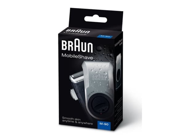 Braun Herrenrasierer MobileShave M-90, Folie shaver, Blå, Sølv, Batteri, 180 g, 38 mm, 79 mm, 38 mm, 79 mm