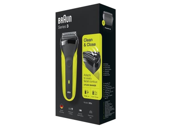 Braun Series 3 300 Electric Shaver, Razor for Men, Black/Volt Green