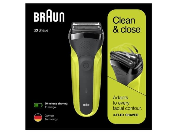 Braun Series 3 300 Electric Shaver, Razor for Men, Black/Volt Green