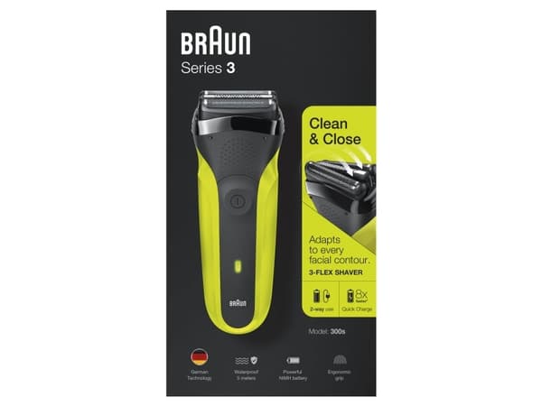Braun Series 3 300 Electric Shaver, Razor for Men, Black/Volt Green