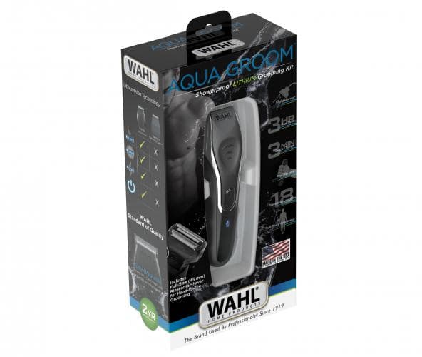 Wahl Aqua Groom, Wet & Dry, Display, Selvslipende blad, Batteri, Sort, Sølv