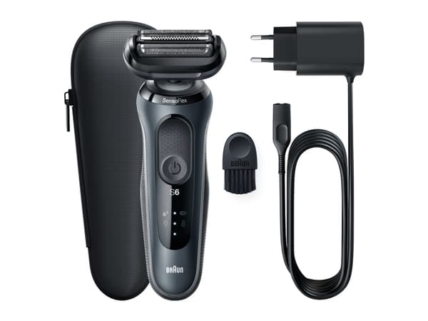 Braun Series 6 61-N1000s, Barberingsmaskin, Sort, Grå, SensoFlex, SensoFoil, Knapper, LED, Batteri