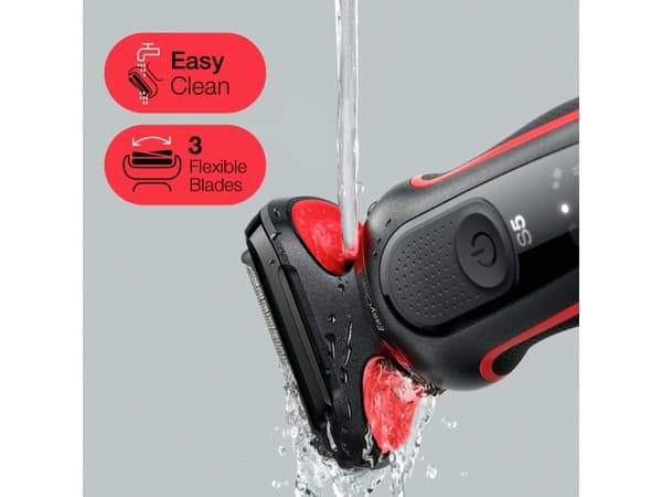 Braun Series 5 51-R1200S, Folierakapparat, Svart, Röd, AutoSense, Knappar, Batteri, Litium-Ion (Li-Ion)