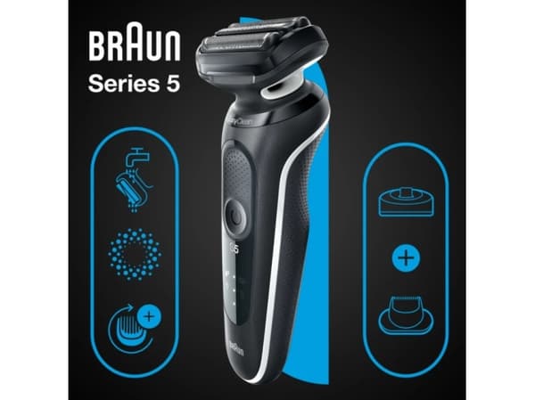 Braun Series 5 51-W4200cs, Barberingsmaskin, Sort, Hvit, Knapper, LED, Lade, Kraft indikator, AC / batteri