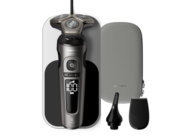 Philips Shaver S9000 Prestige SP9872/15 Wet & Dry elektrisk barbermaskin, Series 9000, Roterende hode, Sort, Grå, NanoTech Dual Precision, LED, SH91,