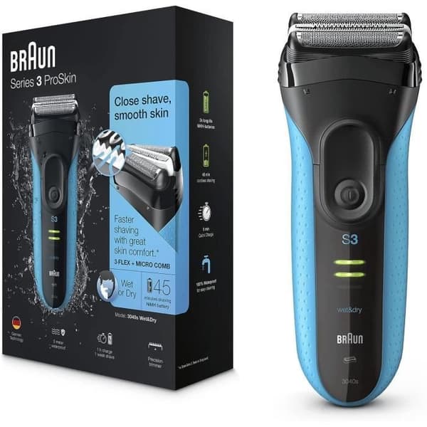 BRAUN Series 3 ProSkin 3040s Wet &amp; Dry Uppladdningsbar elektrisk rakapparat - blå