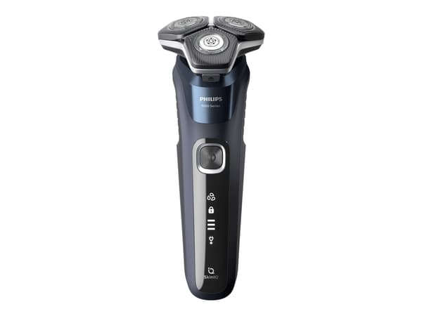 Philips SHAVER Series 5000 S5885/35 Sähköparranajokone märkä- ja kuiva-ajoon, Parranajokone kääntyvällä päällä, Painikkeet, Musta, Sininen, LED, Akku