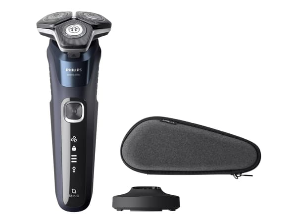Philips SHAVER Series 5000 S5885/35 Sähköparranajokone märkä- ja kuiva-ajoon, Parranajokone kääntyvällä päällä, Painikkeet, Musta, Sininen, LED, Akku