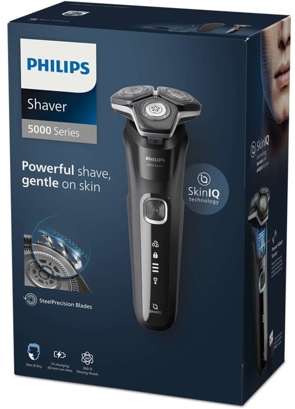 Philips SHAVER Series 5000 S5898/35 Sähköparranajokone märkä- ja kuiva-ajoon, Ruostumaton teräs, Painikkeet, SH71, 2 vuosi/vuosia, Musta, LED