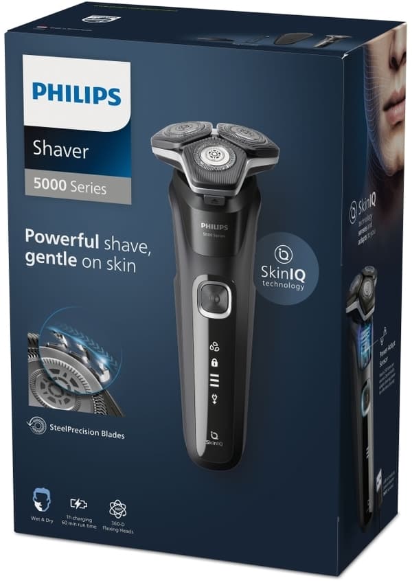 Philips SHAVER Series 5000 S5898/35 Sähköparranajokone märkä- ja kuiva-ajoon, Ruostumaton teräs, Painikkeet, SH71, 2 vuosi/vuosia, Musta, LED