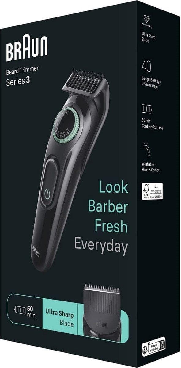 Braun Skäggtrimmer 3 BT3411 Svart - Grön (BT3410)