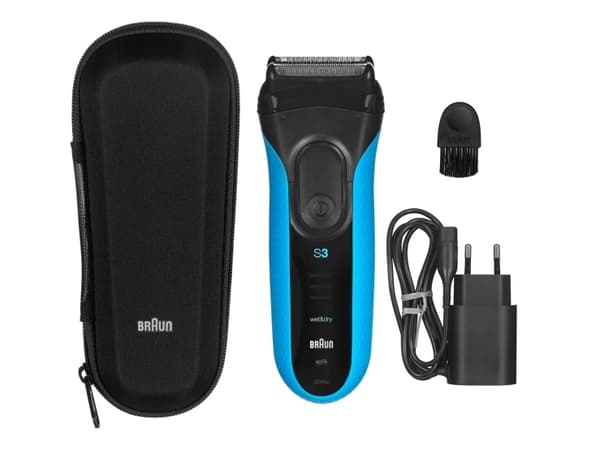Braun Series 3 ProSkin 3045s, Barberingsmaskin, Sort, Blå, 2 SensoFoil, 1 Middle Trimmer, LED, Batteri, Nikkelmetallhydrid (NiMH)