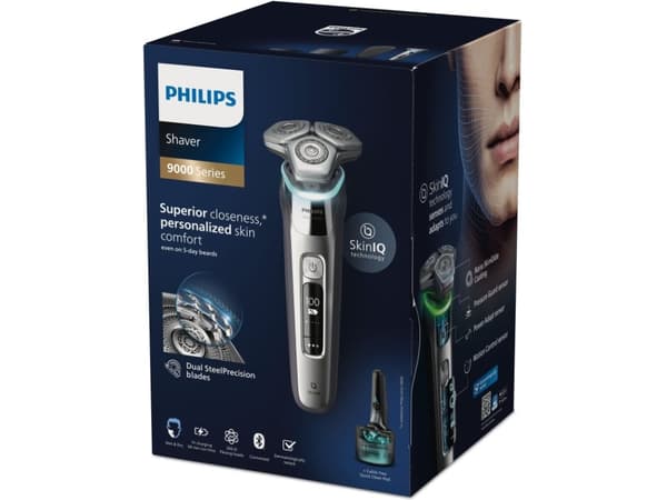 Philips SHAVER Series 9000 S9975/55 Rakapparat för våt- och torrakning med SkinIQ, Roterande rakhuvud, Silver, Dual SteelPrecision blades, GroomTribe