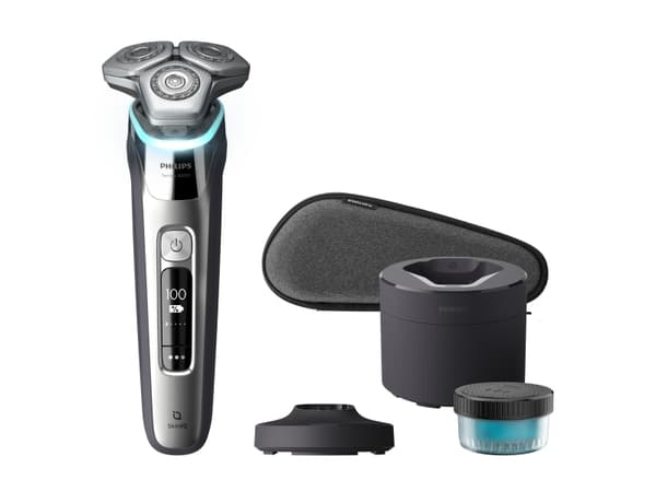 Philips SHAVER Series 9000 S9975/55 Våt og tørr elektrisk barbermaskin med SkinIQ, Roterende hode, Sølv, Dual SteelPrecision blades, GroomTribe, SH91
