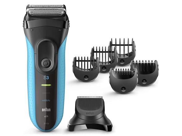 Braun Series 3 Shave&Style 3010BT, Barberingsmaskin, 2 SensoFoil, 1 Middle Trimmer, 5 kammen 17 mm, Sort, Blå, LED, Batteri, Nikkelmetallhydrid (NiMH