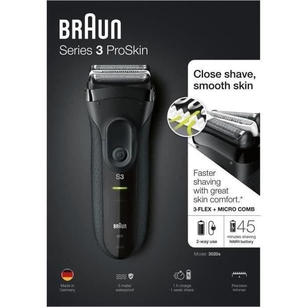 BRAUN Series 3 ProSkin 3020s elektrisk rakapparat - sladdlös - 45 min -