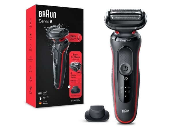 Braun Series 6 61-R1200s, Barberingsmaskin, Sort, Rød, SensoFlex, SensoFoil, Knapper, LED, Batteri