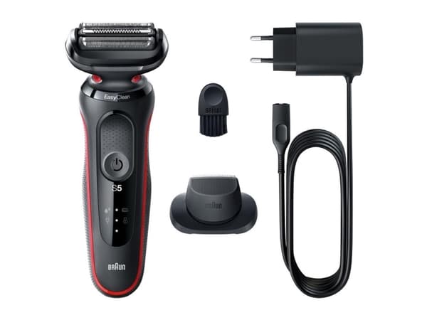 Braun Series 6 61-R1200s, Barberingsmaskin, Sort, Rød, SensoFlex, SensoFoil, Knapper, LED, Batteri