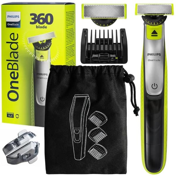 Elektrisk rakapparat - Philips - OneBlade QP2734 20 - Vattentålig skäggtrimmer - 360-blad - Förvaringset ingår