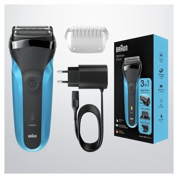 BRAUN Series 3 Shave &amp; Style sladdlös elektrisk rakapparat - 3 flexibla blad - 5 kammar - Svart/Blå