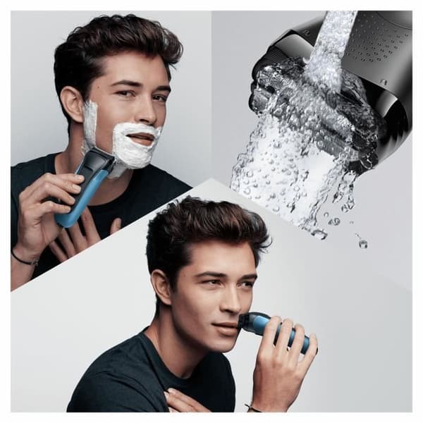 BRAUN Series 3 Shave & Style sladdlös elektrisk rakapparat - 3 flexibla blad - 5 kammar - Svart/Blå