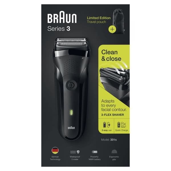 BRAUN Series 3 301s elektrisk rakapparat - sladdlös - med fodral - svart