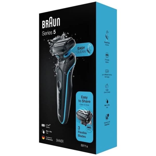 Braun 51-M1000s svart/blå rakapparat - Uppladdningsbart batteri - Tvättbart huvud