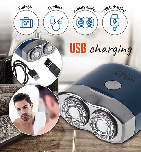 AD 2937 2-hoved rejsebarbermaskine med USB