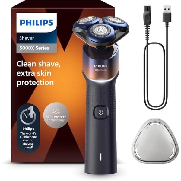 Philips 5000X Series elektrisk rakapparat med SkinProtect-teknologi, flexibel huvud 360°, snabb laddning, skyddslock, orange