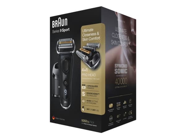 Braun Series 9 9352cc Sport, Folierakapparat, Svart, Grå, Active Quattro Head, Knappar, Batteri, Litium-Ion (Li-Ion)
