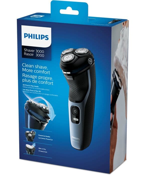 PHILIPS 3100-serien uppladdningsbar elektrisk rakapparat - 3 flexibla huvuden - 60 min batteritid