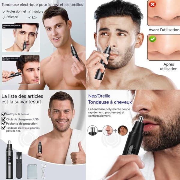 INN Näs- och örontrimmer för män LED-skärm USB-laddning med rena borstar och dammskydd hygienbox n