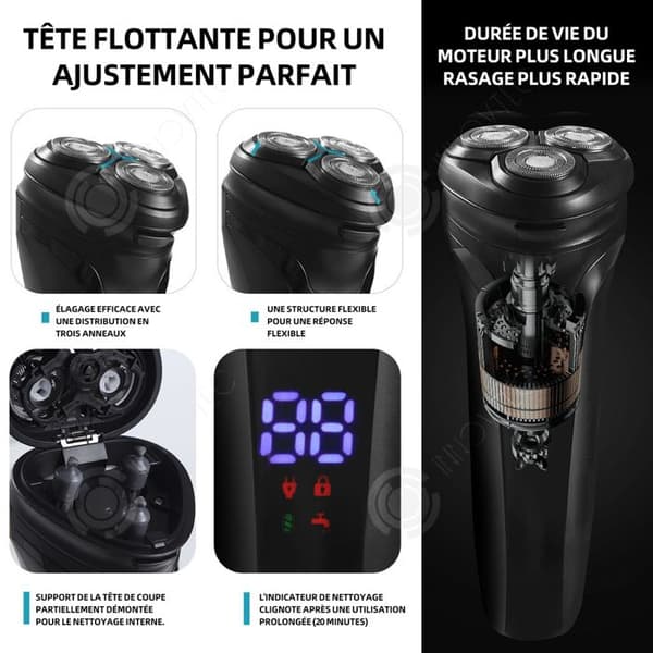 INN 3 Blade Rotary Shaver 3w USB 500-800mAh LCD Digital Display Dubbelring Flytande Head Tvättbar Helkroppsrakapparat