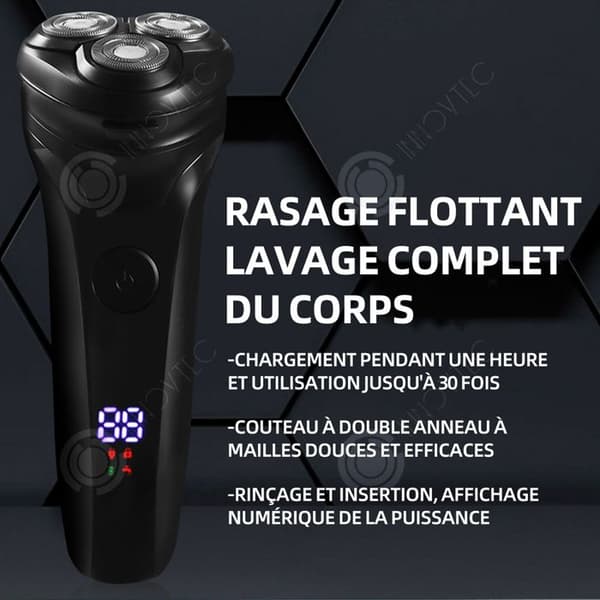 INN 3 Blade Rotary Shaver 3w USB 500-800mAh LCD Digital Display Dubbelring Flytande Head Tvättbar Helkroppsrakapparat