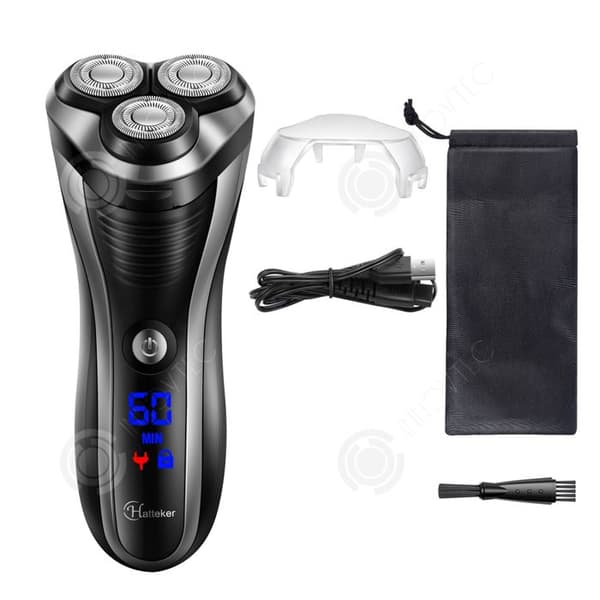 INN 3-blads roterande rakapparat för män 100-240v USB 600mah IPX7 Svart LCD Digital Display Bärbar Tvättbar Helkroppsrakapparat