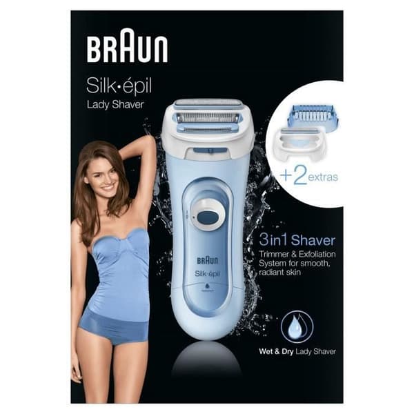 BRAUN Silk-épil Lady Shaver 5-160 elektrisk rakapparat för kvinnor - 3 i 1 - Sladdlös - Wet & Dry - Blå