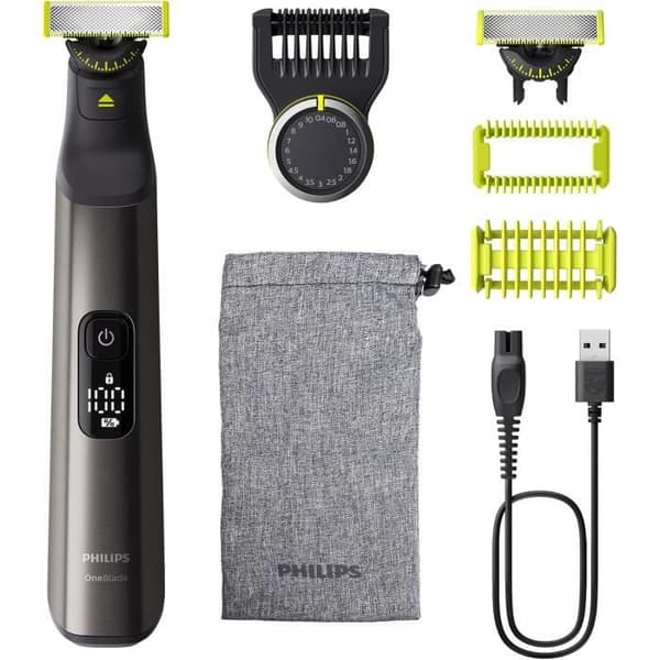 Philips OneBlade Pro 360 Autentisk Ansikte+Kropp - Elektrisk skäggtrimmer, rakapparat och kroppstrimmer med innovativt 360-blad.