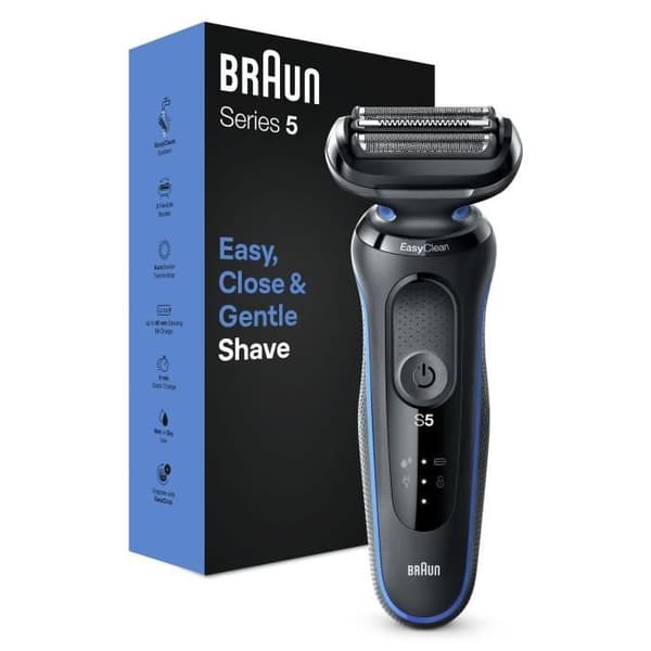Elektrisk rakapparat - BRAUN - SERIE 5 51-B1000s - 50 min batteritid - Svart/Blå - Tvättbart huvud