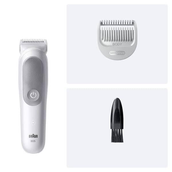 Braun Kroppstrimmer Series 5, + 2 Rakverktyg, Trimma och raka ditt hår, Vattentålig, BG5500, Grå