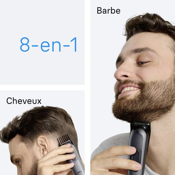 Braun Tondeuse Tout-En-Un Series 3, 8-i-1 Rakningskit, Vass Klinge, 14 Längder, AIO3540, Grå