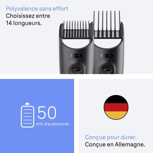 Braun Tondeuse Tout-En-Un Series 3, 8-i-1 Rakningskit, Vass Klinge, 14 Längder, AIO3540, Grå