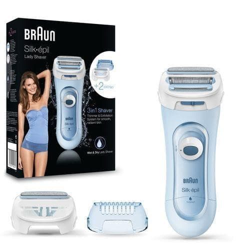 Braun Silk-épil Lady Shaver 5-160 Blå - 3i1 trådløs våd og tør elektrisk barbermaskine, trimmer og skrub