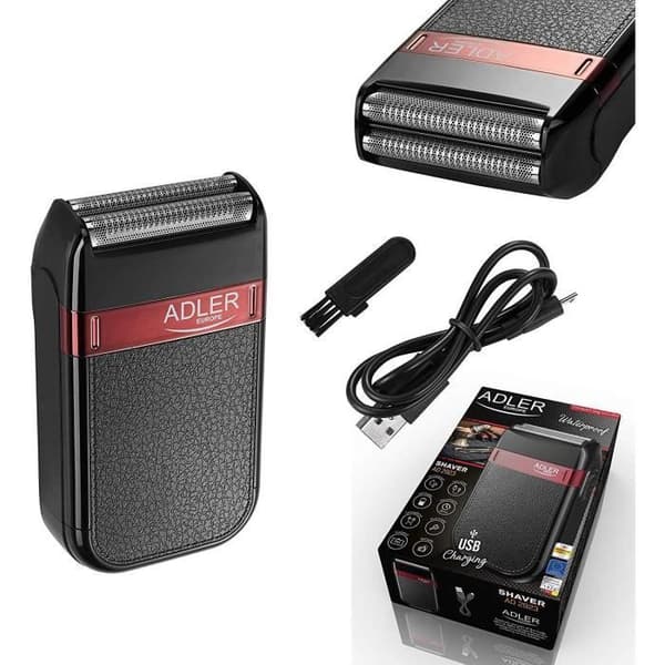USB uppladdningsbar elektrisk rakapparat för resor - Adler AD 2923 - Batteritid 45 min - Tvättbart huvud