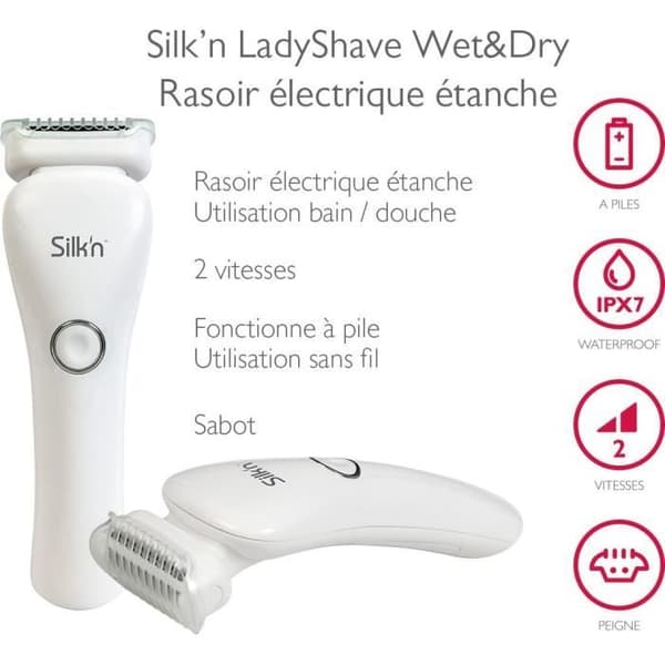 Silk'n LadyShave Wet&Dry Vattentät elektrisk rakapparat för kvinnor - 2 hastigheter - Batteridriven