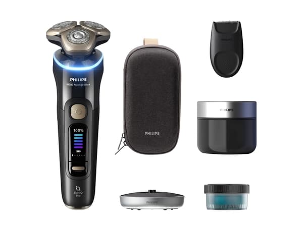 Philips i9000 Prestige Ultra XP9400/31 Våt og tørr elektrisk barbermaskin med SkinIQ Pro, Roterende hode, Sort, SkinIQ Pro, Rustfritt stål, LCD, Andr